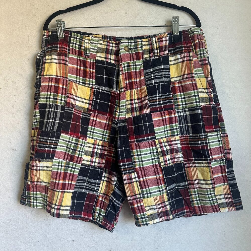 St. John's Bay shorts size 34 madras plaid black red‎ yellow summer beachy